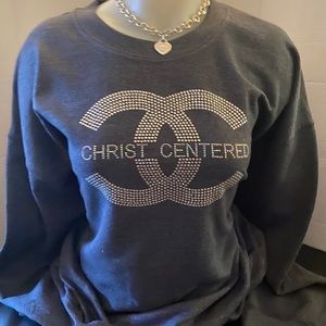 XL- Rhinestone CHRIST CENTERED GREY Sweatshirt